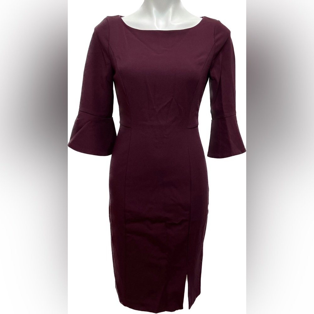 WHITE HOUSE BLACK MARKET ZIPPER SHEATH FITTED BELL SLEEVE DRESS
